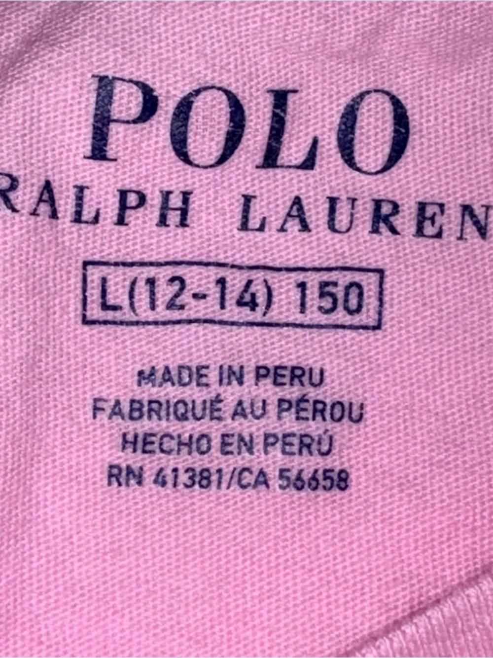 Ralph Lauren Pink Long-Sleeve Polo Logo Tee girls age 12 - 14 cotton